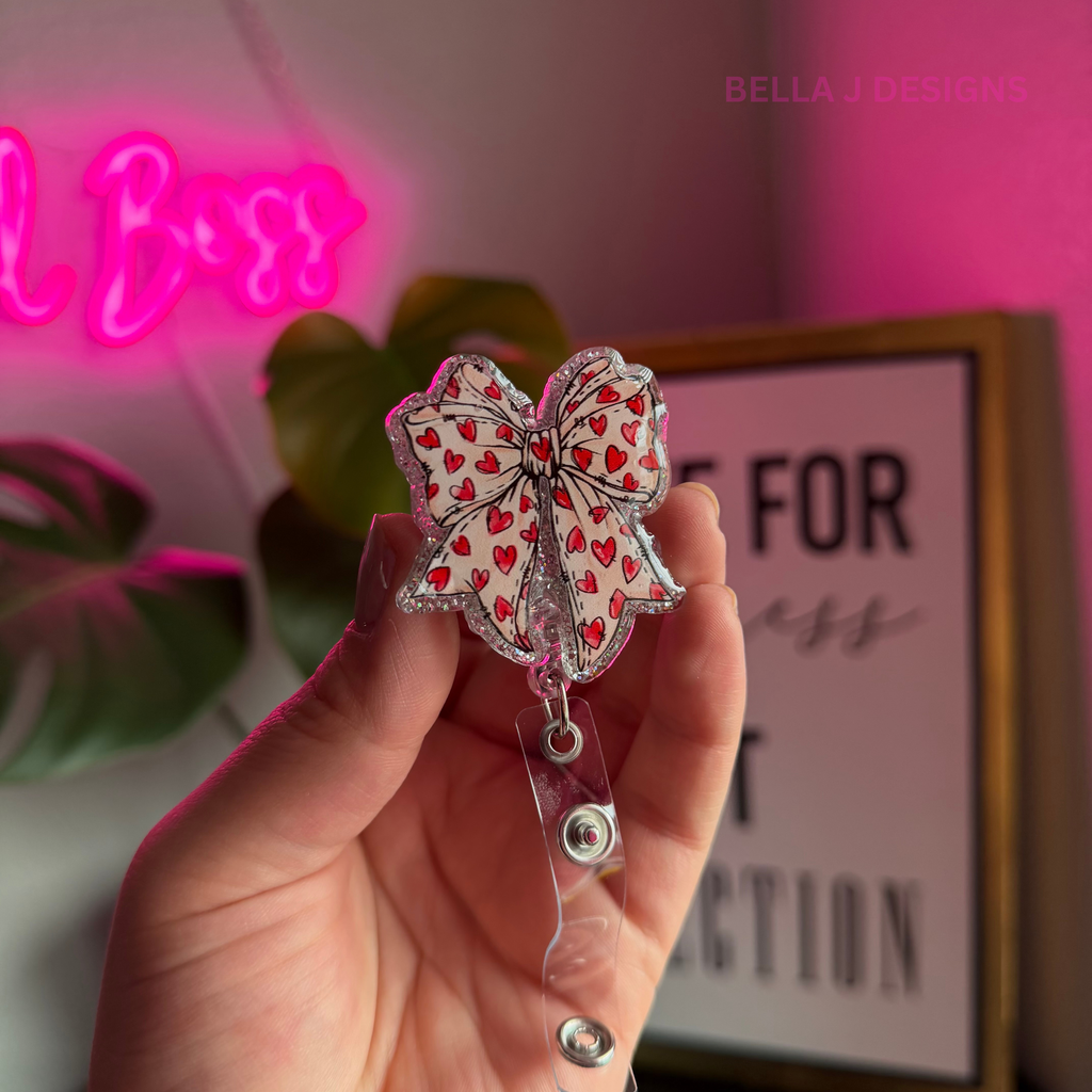 Cute Badge Reel With Bows And Hearts