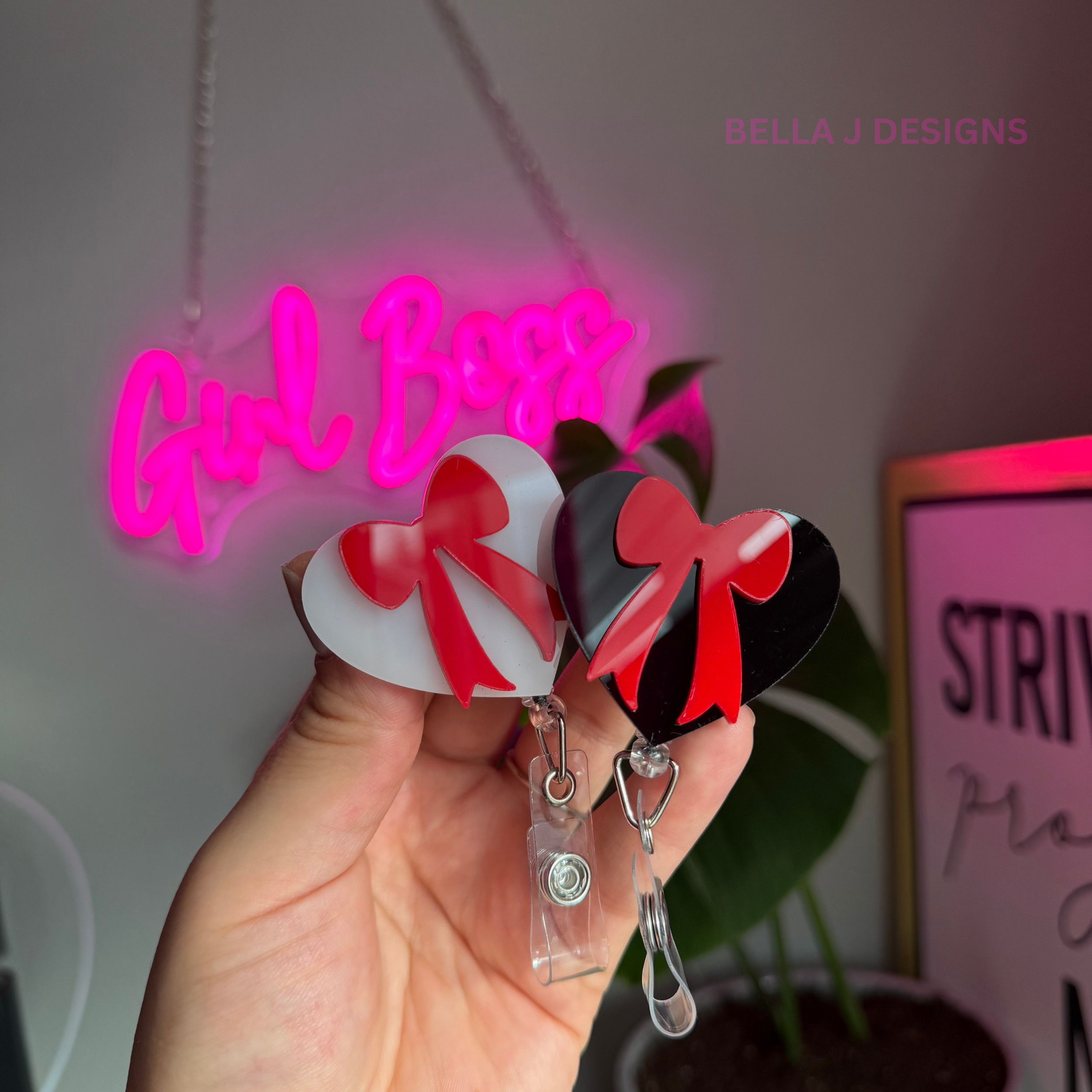 Acrylic Bow & Heart Badge Reel